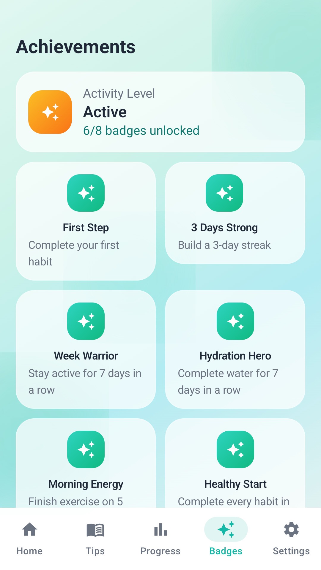 Wellness Wise achievements screen