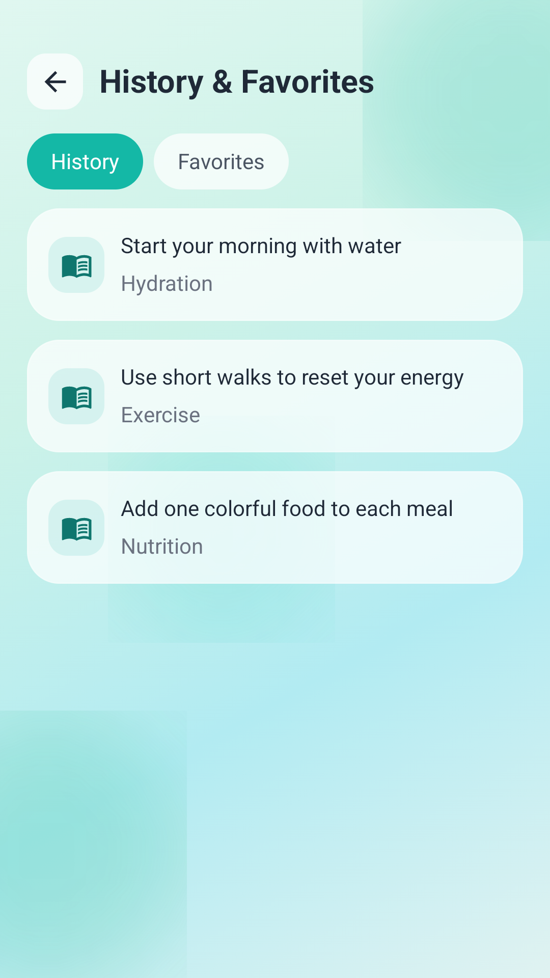 Wellness Wise tips history screen