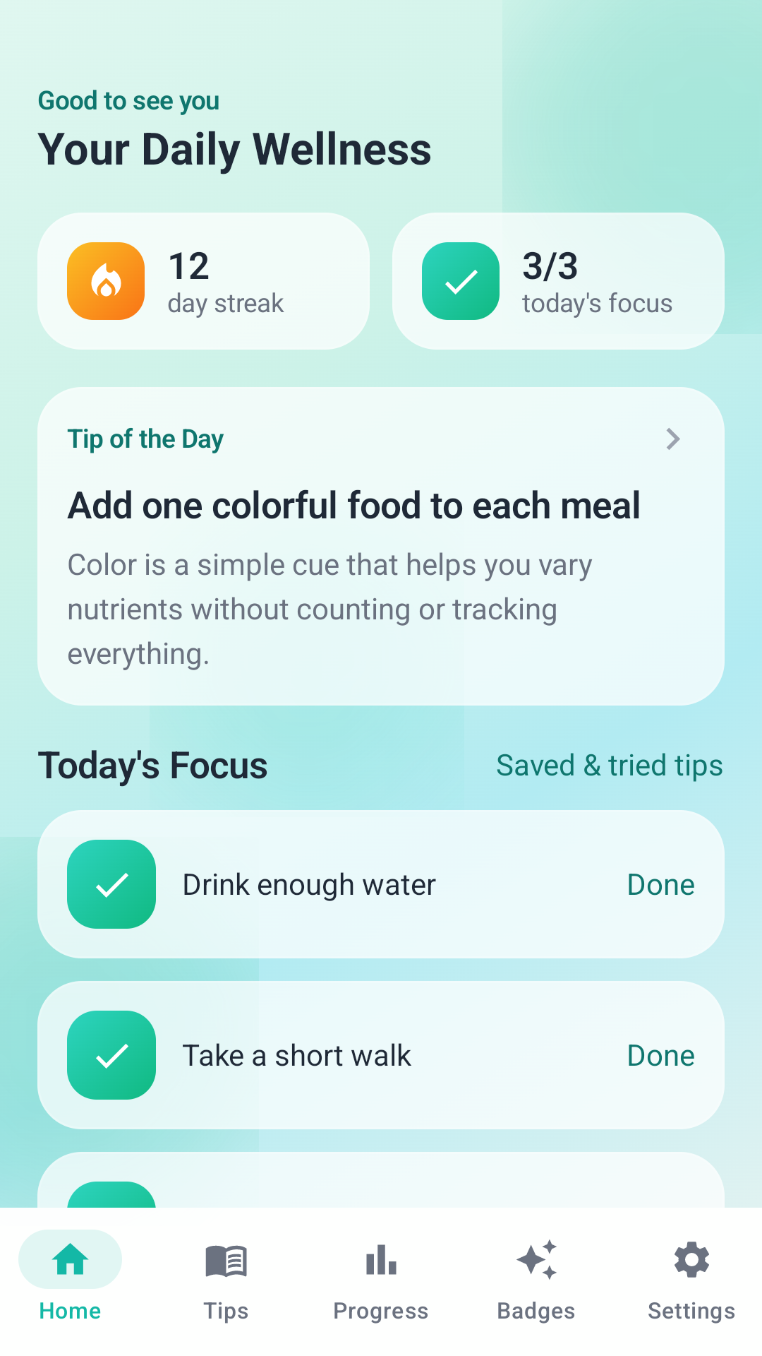 Wellness Wise daily wellness screen